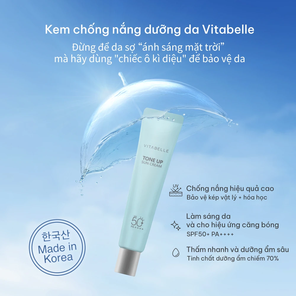 KEM CHỐNG NẮNG DƯỠNG DA VITABELLE Tone Up Sun Cream SPF50+ PA++++